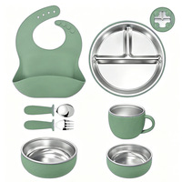 Nouvel ensemble de vaisselle pour bébé en acier inoxydable 304, sans BPA, résistant au lave-vaisselle, avec assiette compartimentée à motif de dessin animé et ventouse, ustensiles de repas pour enfants