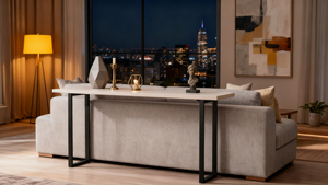 Table <span class=keywords><strong>console</strong></span> de <span class=keywords><strong>style</strong></span> <span class=keywords><strong>industriel</strong></span> moderne, panneau <span class=keywords><strong>en</strong></span> <span class=keywords><strong>bois</strong></span> faux bord vif irrégulier fait à la main, pieds <span class=keywords><strong>en</strong></span> métal, meubles de salon, appartement - Product Image 3