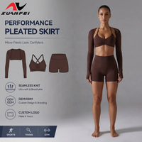 Ensemble de yoga 3 pièces personnalisable marron foncé - Gilet à manches longues, soutien-gorge froncé et short taille haute - Tenue de fitness athlétique