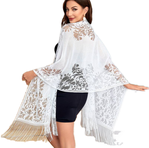 Sciarpa Scialle <span class=keywords><strong>Poncho</strong></span> Triangolare da Donna in Pizzo con Ricamo Floreale Stola Coprispalle in Poliestere per Matrimoni e Feste - Product Image 1