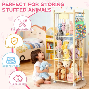 Étagère de rangement pour jouets en bois réglable à quatre niveaux, moderne et écologique, pour la présentation à domicile de jouets en <span class=keywords><strong>peluche</strong></span> pour enfants - Product Image 5