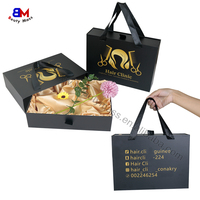 Boîte cadeau coulissante personnalisée avec logo, poignée en ruban, boîte en papier rigide doublée de satin pour emballage de mèches de cheveux, perruques et extensions capillaires