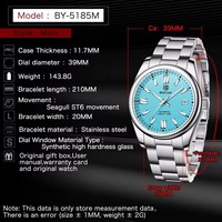 Montre mécanique de luxe Benyar 5185 pour homme, bracelet en acier, réserve de marche, cadran multicolore, classique, tendance, affaires, mode, vente chaude