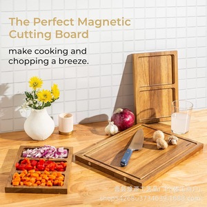 Juego de tablas de queso de madera de acacia, rectangular, multifuncional, tabla de cortar para cocina con compartimentos para preparar y servir alimentos - Product Image 2