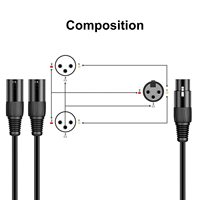 Pabrik OEM kualitas tinggi 3 Pin XLR laki-laki ke Dual perempuan Xlr mikrofon Y Splitter ekstensi kabel Mic Audio
