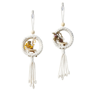 Panier suspendu bohème en corde de coton tressé à la main avec fleurs artificielles, <span class=keywords><strong>d</strong></span>écoration murale simple pour <span class=keywords><strong>chambre</strong></span> à coucher et gîte - Product Image 2