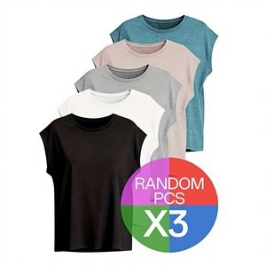 เสื้อยืดแขนสั้นผู้หญิง สีพื้น ผ้าถักระบายอากาศ ทรงปกติ คอกลม สวมใส่สบายทุกฤดู X3 สีสุ่ม บังกลาเทศ - Product Image 1