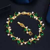 Gelang wanita berlapis emas 18K memicu mode pengantin berbentuk daun kristal zirkonia kubik putih