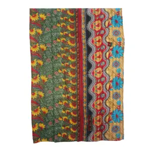 Cousu à la main vintage réversible authentique imprimé coton kantha courtepointes jette couvre-lits indien réversible cousu à la main lourd