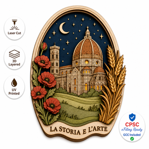 Aimant Florence 3 pouces |   Panneau en contreplaqué peuplier découpé au laser 3D Coucher de soleil cathédrale |   L'histoire et l'art |   Vente en gros OEM CPSC Décoration intérieure Cadeaux - Product Image 1