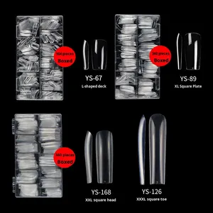 Faux ongles carrés transparents à tête plate, couvrants entièrement ou partiellement, double usage, pour manucure des doigts - Product Image 2