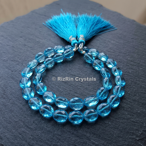 Cuarzo Azul Ovalado, Corte de Laboratorio, Certificado, Borla de Rosario Religiosa, Diseño Facetado Pulido, Hecho a Mano, Geometría, Gujarat, para Joyería - Product Image 3