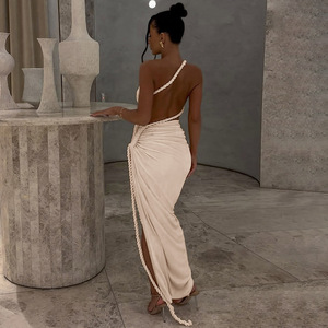 Vestido Maxi Elegante de Diosa con Hombro Descubierto, Detalle Fruncido y Abertura Alta para Mujer 2026 - Product Image 4