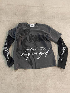 <span class=keywords><strong>T</strong></span>-<span class=keywords><strong>shirt</strong></span> ample à manches longues pour homme, style streetwear vintage rétro Y2K, délavé et vieilli, imprimé graphique, poids lourd - Product Image 2