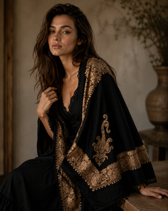 Elegant European American Embroidered Floral Reversible Lightweight Shawl Digital Print Winter Scarf Long Fringe Soft Warm - Product Image 5