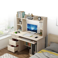 Bureau moderne en bois avec compartiments pour ordinateur, blanc, pour bureau à domicile ou salle d'étude, avec huche