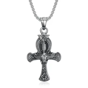 Vintage Egyptian Style Anka Immortal Life Symbol Cross Pendant Necklace Stainless Steel Ankh Egypt Cross of Life Pendant