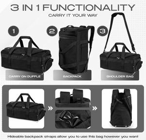 3-in-1 Duffle Bag Backpack with <b>Shoe</b> & Laptop Pocket, Cup <b>Holder</b>, Ventilated Gym & Travel Bag - Product Image 2