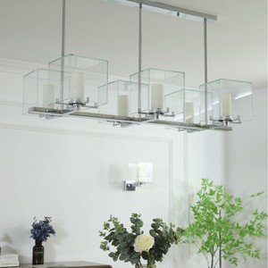 6-Light Rectangular Chandelier With D-Type Glass Shade Led Pendant Light For Dining Room Or Hotel Reception - Product Image 3