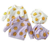 Ensemble de vêtements pour bébé personnalisé, tenue pour nourrissons et tout-petits, t-shirt et short d'été imprimés avec un visage souriant, 2 pièces, doux et respirant