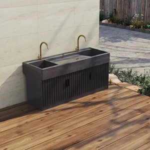 Integrated Black Stone Wash Board Laundry Room Cabinet Balcony Laundry Sink Cabinet For Outdoor