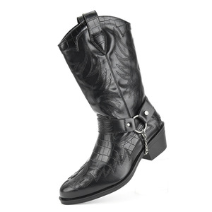 Botas de media pantorrilla de cuero estilo western con punta redonda, correa con hebilla, suela de goma antideslizante, entresuela de EVA, color sólido, para todas las estaciones, venta al por mayor. - Product Image 5