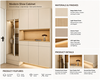 Meuble de rangement moderne pour entrée avec porte-chaussures, porte-manteau et étagère ouverte en bois pour couloir