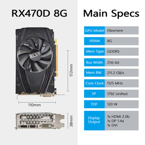 NOUVEAU Ventilateur de refroidissement en mode zéro RPM RX 470D 8G GDDR5 GPU Grafica PCIE3.0 pour ordinateur de bureau avec carte graphique <span class=keywords><strong>RX470</strong></span> 1792SP 256 bits - Product Image 2