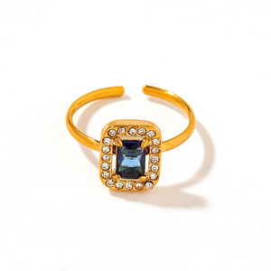 <b>Open</b> <b>Ring</b> Gold Plated Square Blue Zircon Pave Setting Geometric Unisex Jewelry Gift - Product Image 4
