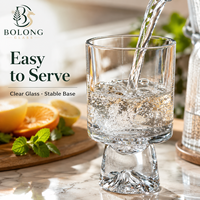 Verre à whisky Bolong personnalisé avec logo, base en cristal, texture montagne, fond épais, 300 ml (10,1 oz), pour jus, vente en gros