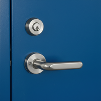 Porte battante moderne en acier galvanisé bleu, ignifuge, antivol, sur mesure, pour usage commercial, résidentiel, hôtelier, finition intérieure sur site