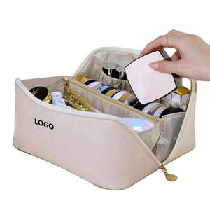 Bolsa de Maquillaje de Viaje de Cuero PU Impermeable de Gran Capacidad con Logotipo Personalizado al por Mayor, con Cierre - Product Image 3