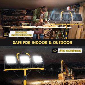 Heavy Duty 21000 Lumen <b>LED</b> Work <b>Light</b> New Construction String Tripod Jobsite <b>Lights</b> With AC Power & Stand IP65 Rating WD-21000 J - Product Image 3