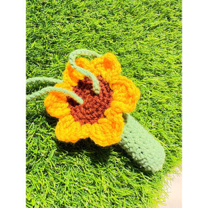 Handmade Crochet Sunflower Keychain lip balm holder Green Stem Yellow Petals Cotton Woven Flower holder <b>Simple</b> Style Crochet - Product Image 4