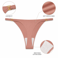 Culottes confortables et respirantes pour femmes, couleur unie, taille basse, une pièce, en soie glacée, sans couture, avec anneau métallique