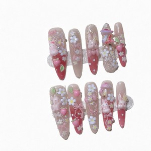 30 Uñas Postizas Diarias con Forma de Almendra, Cobertura Completa, Ojo de Gato, Línea Francesa Dorada, Color Rosa, Diseño Francés de Alta Gama, Duraderas, de ABS - Product Image 3