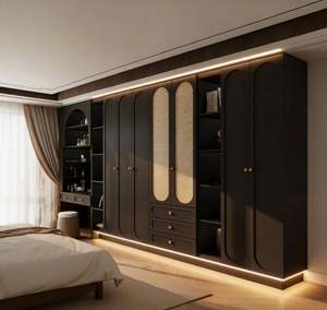 Customized Villa Walk in Closet System Luxury Marble Top Wardrobe With Anti Fingerprint <b>Glass</b> Door and LED Strip - Product Image 2