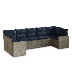 Gray Poly Rattan Patio <b>Sofa</b> <b>Set</b> With Cushions Outdoor Garden <b>Sofa</b> Contemporary Design - Product Image 1