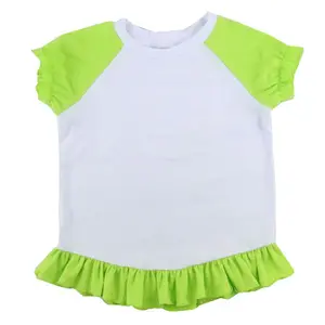 모노그램 도매 여름 면 옷 키즈 소녀 라글란 셔츠 프릴 색상 일치 아기 소녀 셔츠
