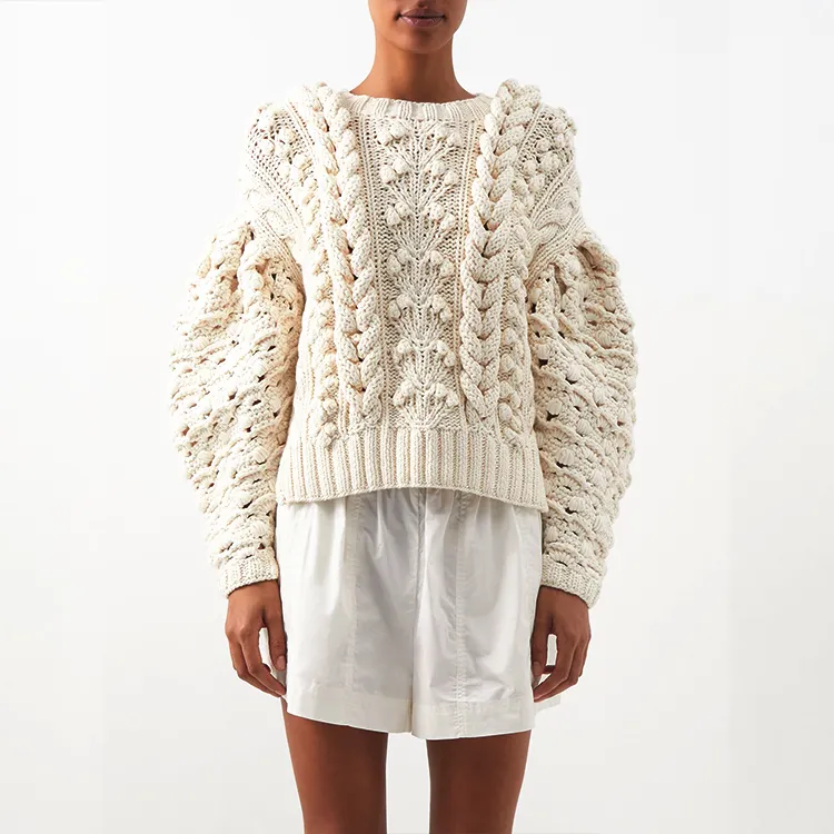 AiNear custom logo designer blank chunky crochet knit pullover sweater women knitwear long sleeve hand knitted women's sweater