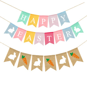 DAMAI Happy Easter Banner Easter Chicken Egg Bunny Felt Garland for Easter Decorations Spring Themed Party Favors Supplies - Product Image 1