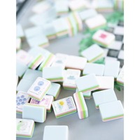 Collection Premium de tuiles de mahjong en acrylique gravées, luxe, 4 joueurs, 160 pièces, bleu festif, style américain
