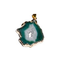 Liontin Geode batu akik alami potongan batu mentah bergaris tidak beraturan dengan kalung berlapis emas untuk Perhiasan DIY