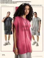 Débardeur Homme 285 g/m² Épais Respirant Délavé Effet Vieilli Épaules Tombantes Coupe Oversize Bords Bruts Vintage Uni Hip Hop