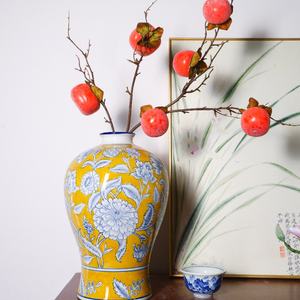 Tarro de porcelana Ailsun en forma de mano pintado amarillo Chinoiserie tarro de jengibre hermoso diseño de <span class=keywords><strong>Talavera</strong></span> para jarrón de mesa Art Deco - Product Image 5
