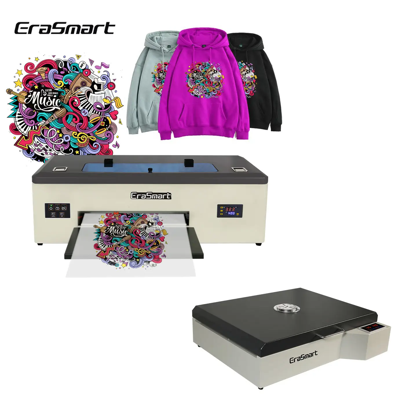 Erasmart नवीनतम प्रौद्योगिकी L1800 CMYKW 5 रंग करने के लिए प्रत्यक्ष फिल्म हस्तांतरण प्रिंटर A3 DTF प्रिंटर के लिए टी शर्ट मुद्रण