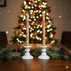 Bougies coniques florales artisanales - Bougies décoratives élégantes (Lot de 2) Décoration intérieure Mariages Noël Ambiance minimaliste pour bureaux - Product Image 3