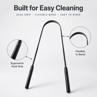 Nettoyeur buccal professionnel en acier inoxydable 304 noir mat en forme de U pour éliminer la mauvaise haleine chez les adultes
