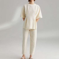 Chemise beige TONG pour femme, hauts RUI décontractés, taille plissée, col rond, en lin, chemise de bureau pour femme, chemise d'été pour femme, imprimé 2022