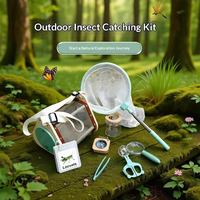 Children's Outdoor Exploration Insect Catching Set Wooden Observation Box Magnifying Glass Tweezers Tool Kit Educational Toy